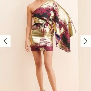 Kahindo Hadiza One-Shoulder Gold and Burgundy Dress